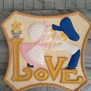 Vintage Love Wall Plaque with Blue and Pink Accents